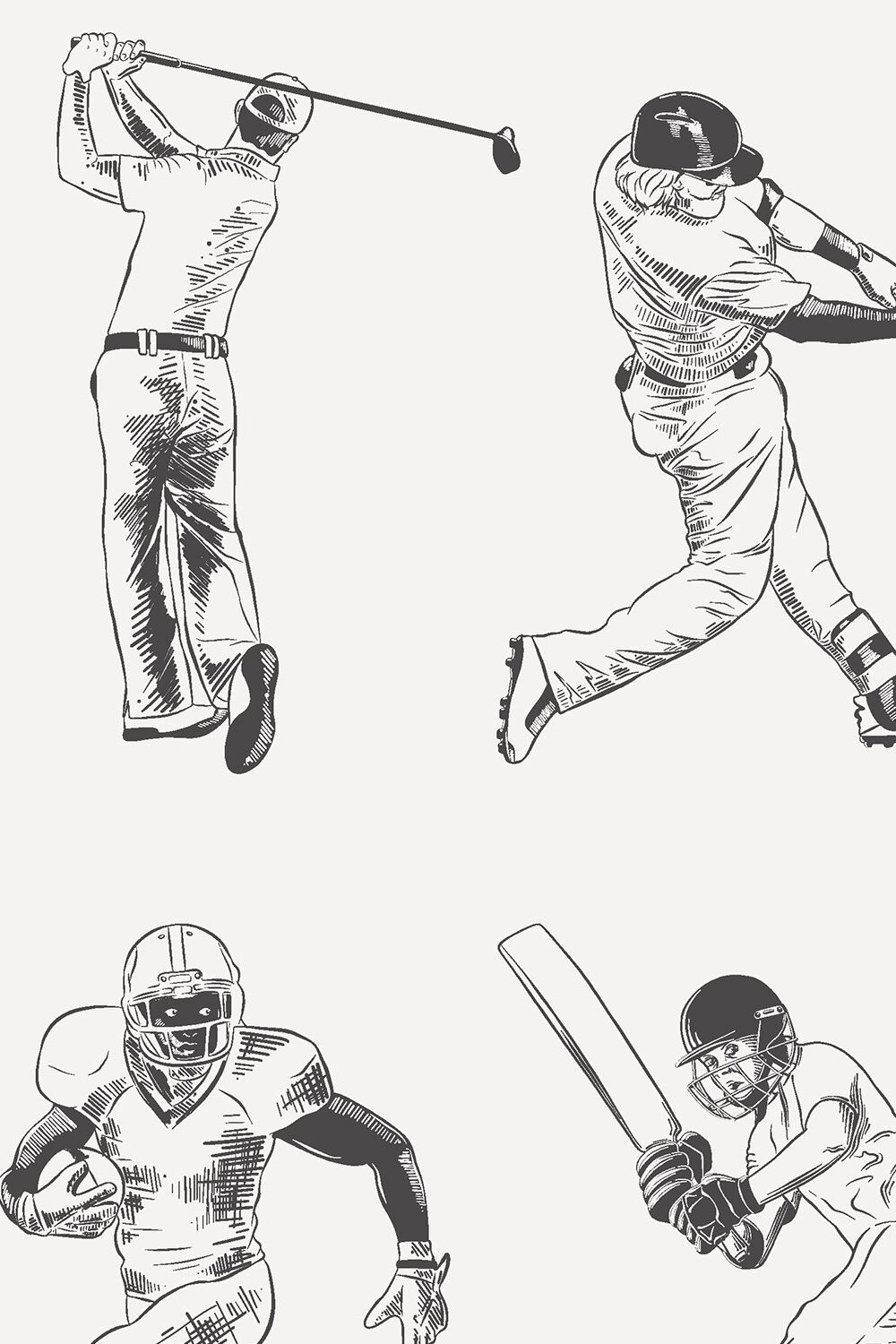 Black and white drawing of baseball players.