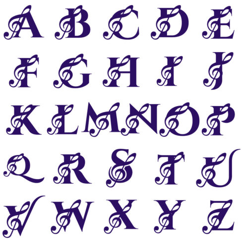 Initial A-Z monogram alphabet with a musical note Symphony or melody signs Musical sign symbol cover image.