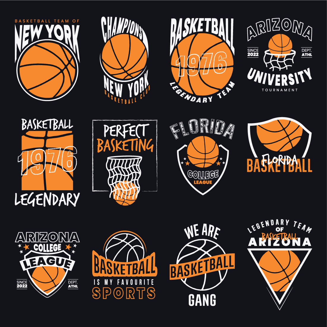 12 Basketball Sports T-shirt Design Bundle Vector Templated preview image.