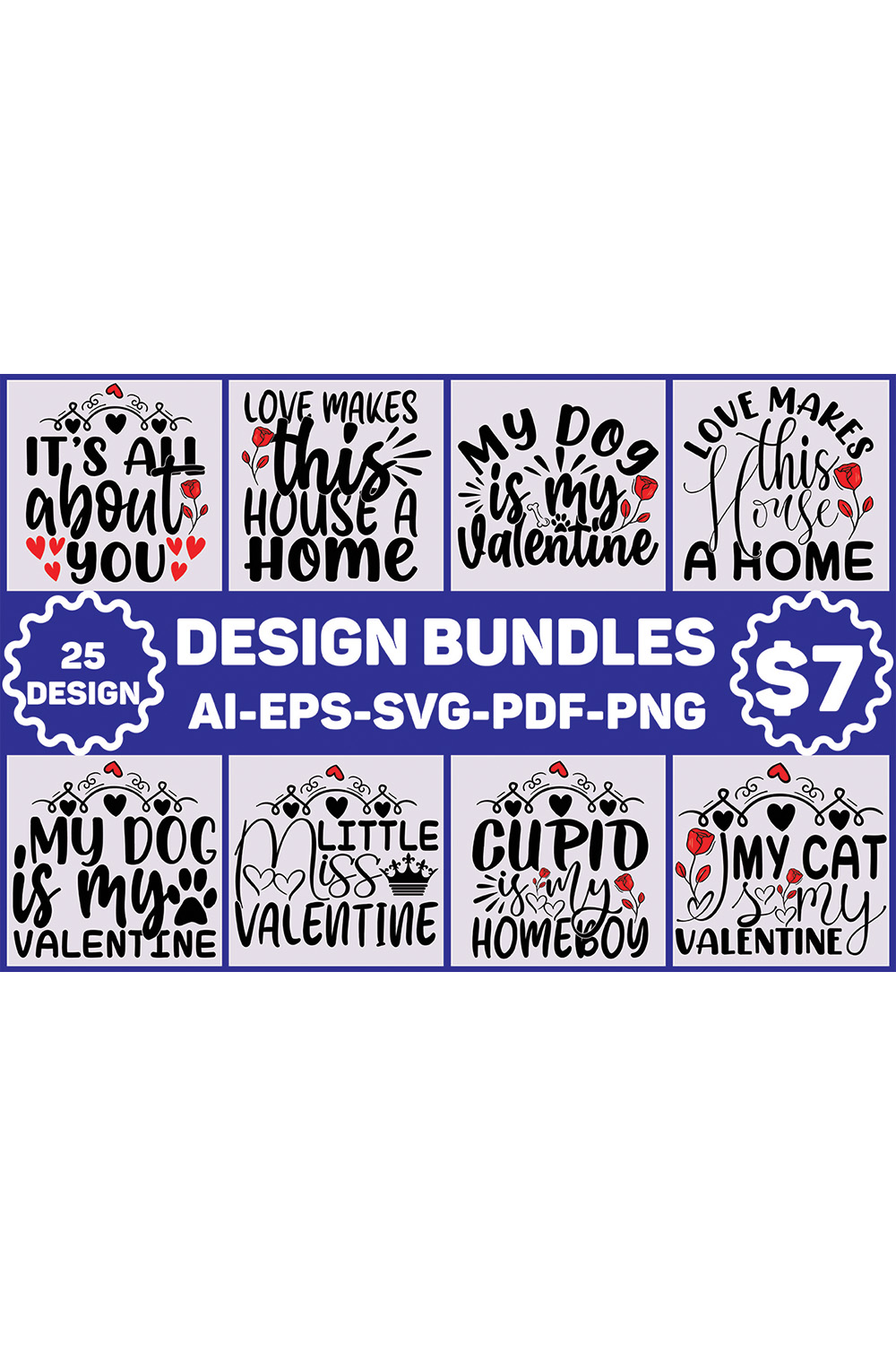 Valentine Designs Bundle pinterest preview image.