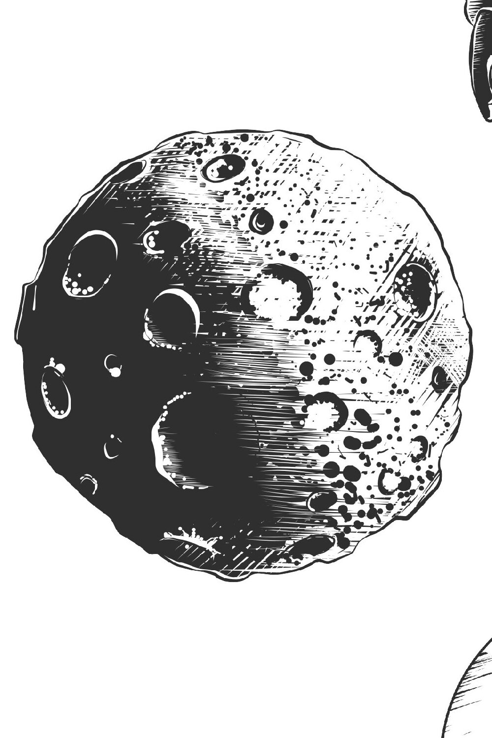 Black and white drawing of a moon.