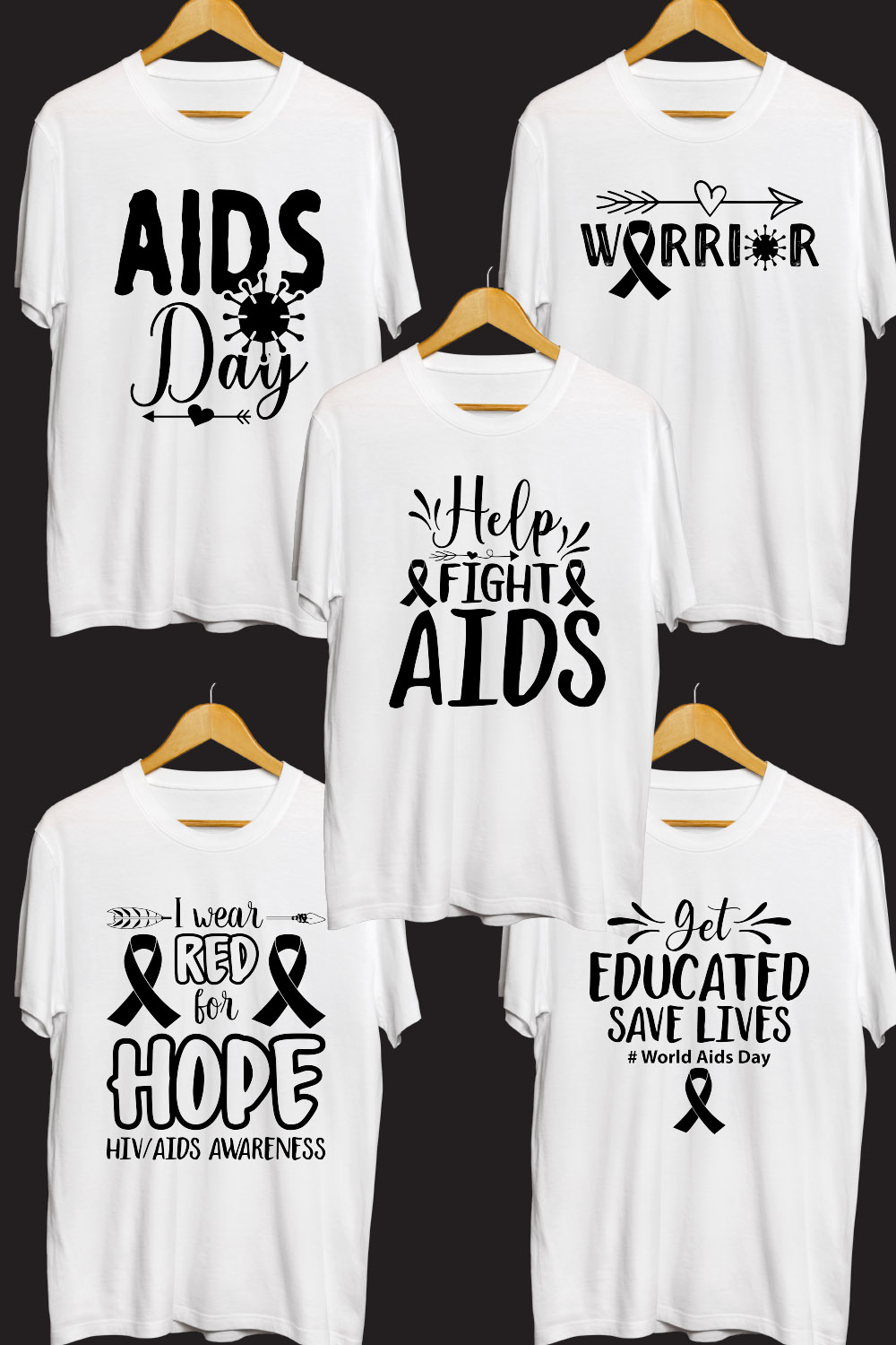 Aids Day SVG T Shirt Designs Bundle pinterest preview image.