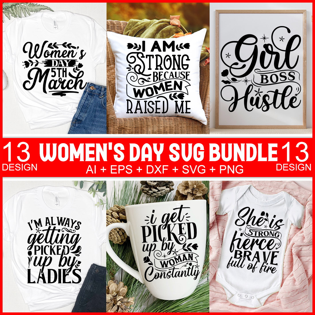 women's day svg bundle preview image.