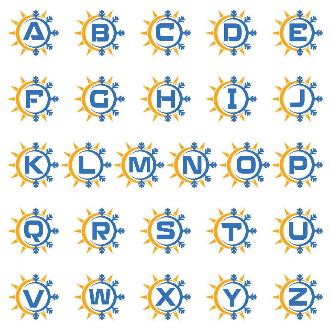 Initial A-Z monogram alphabet with abstract sun and snow Air conditioner logo sign symbol Hot and cold symbol preview image.