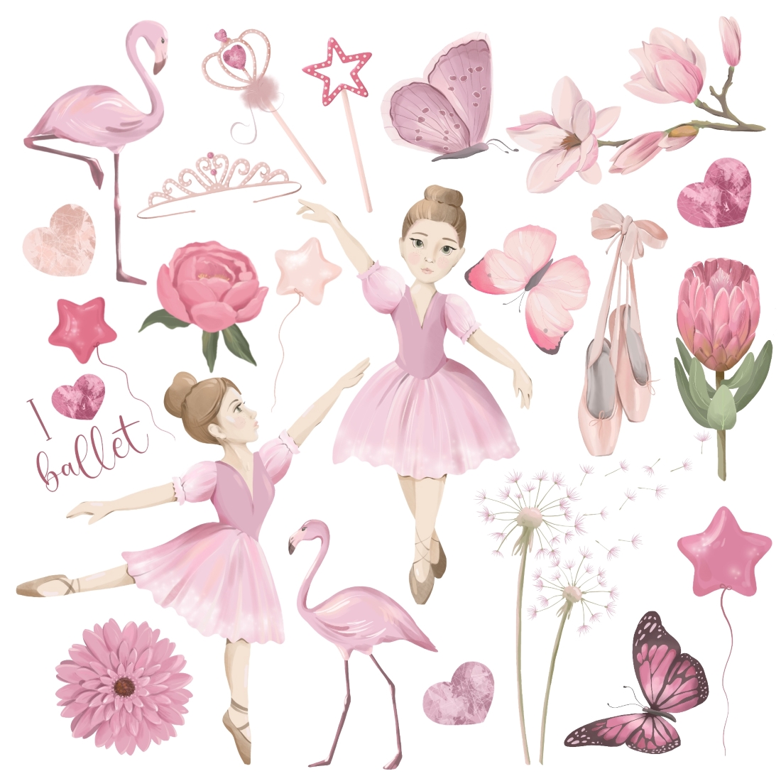 Cute Pink Ballerina Collection Clipart preview image.