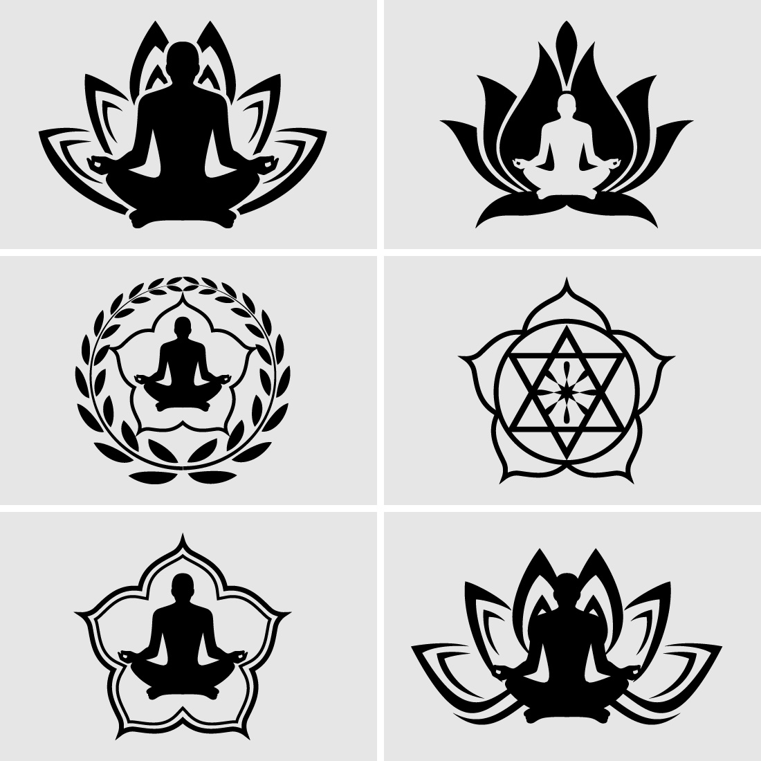 Human meditation in flower vector illustrationYoga logo vector emblem preview image.