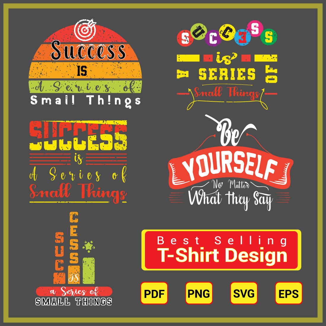 5 Typography And Vintage T-Shirt Designs Bundle preview image.