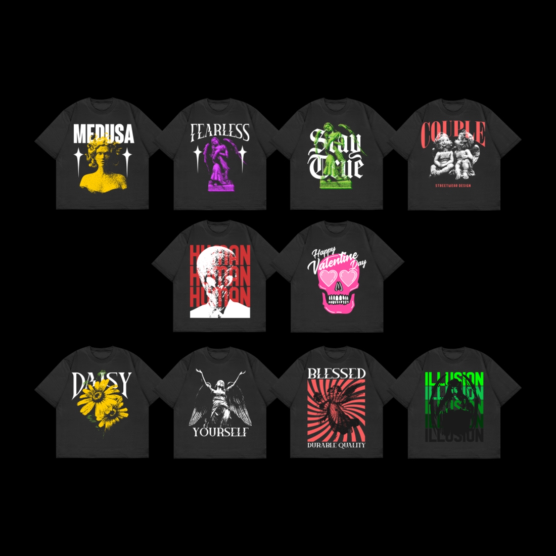 streetwear t-shirt designs bundle vector, urban street style graphic tees preview image.