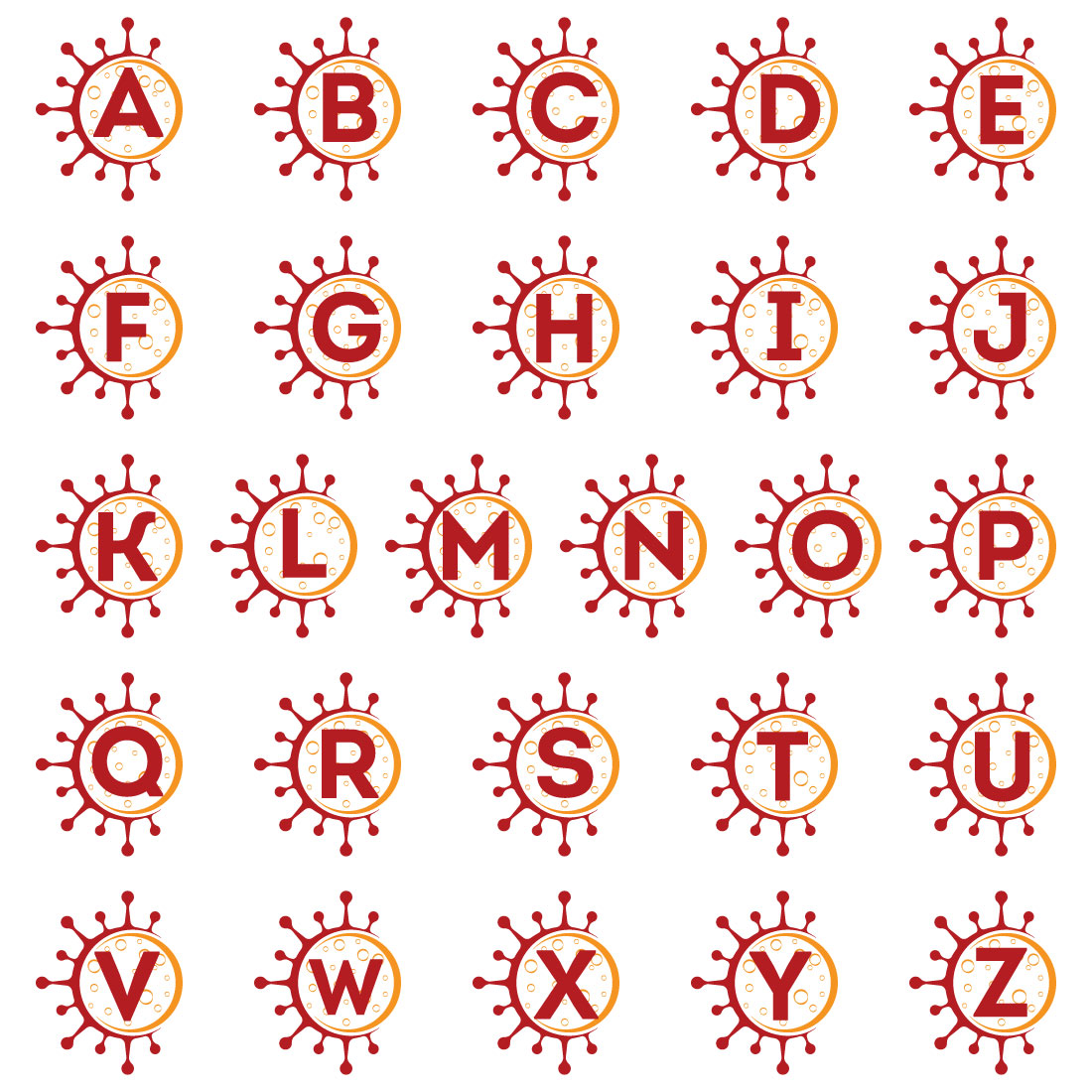 Initial A-Z monogram alphabet with Coronavirus cells Lab logo sign symbol design vector Illustration preview image.