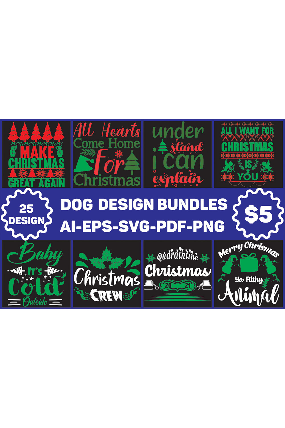 Christmas SVG Designs Bundle pinterest preview image.
