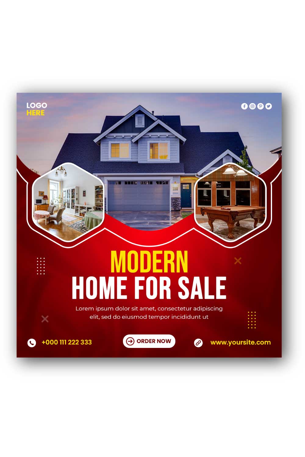 Modern Home sale Social Media Instagram Post Template pinterest preview image.