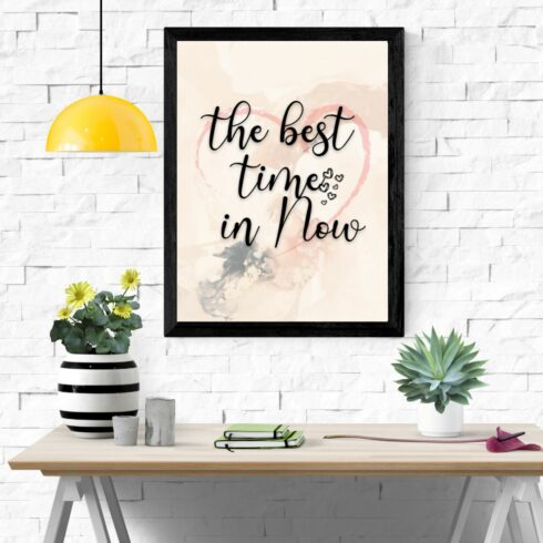The best time is Now, inspiring and Motivational Wall Art cover image.