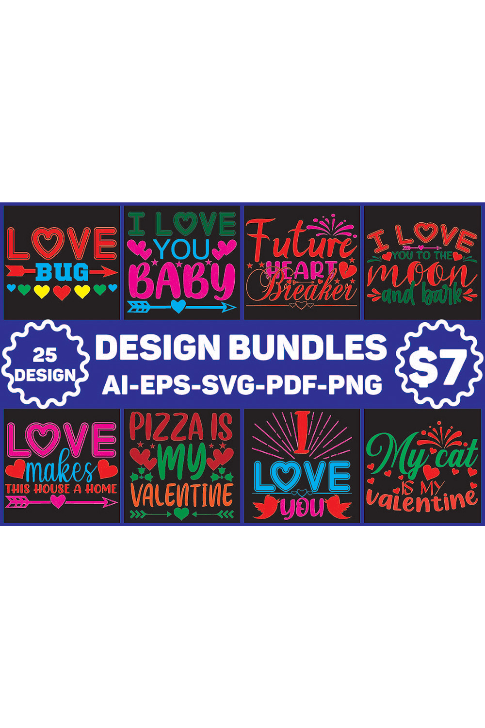 Valentine Designs Bundle pinterest preview image.