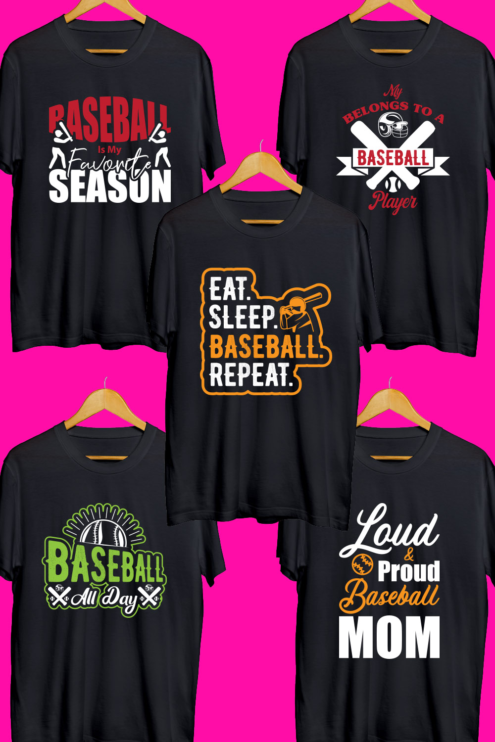 Baseball SVG T Shirt Designs Bundle pinterest preview image.