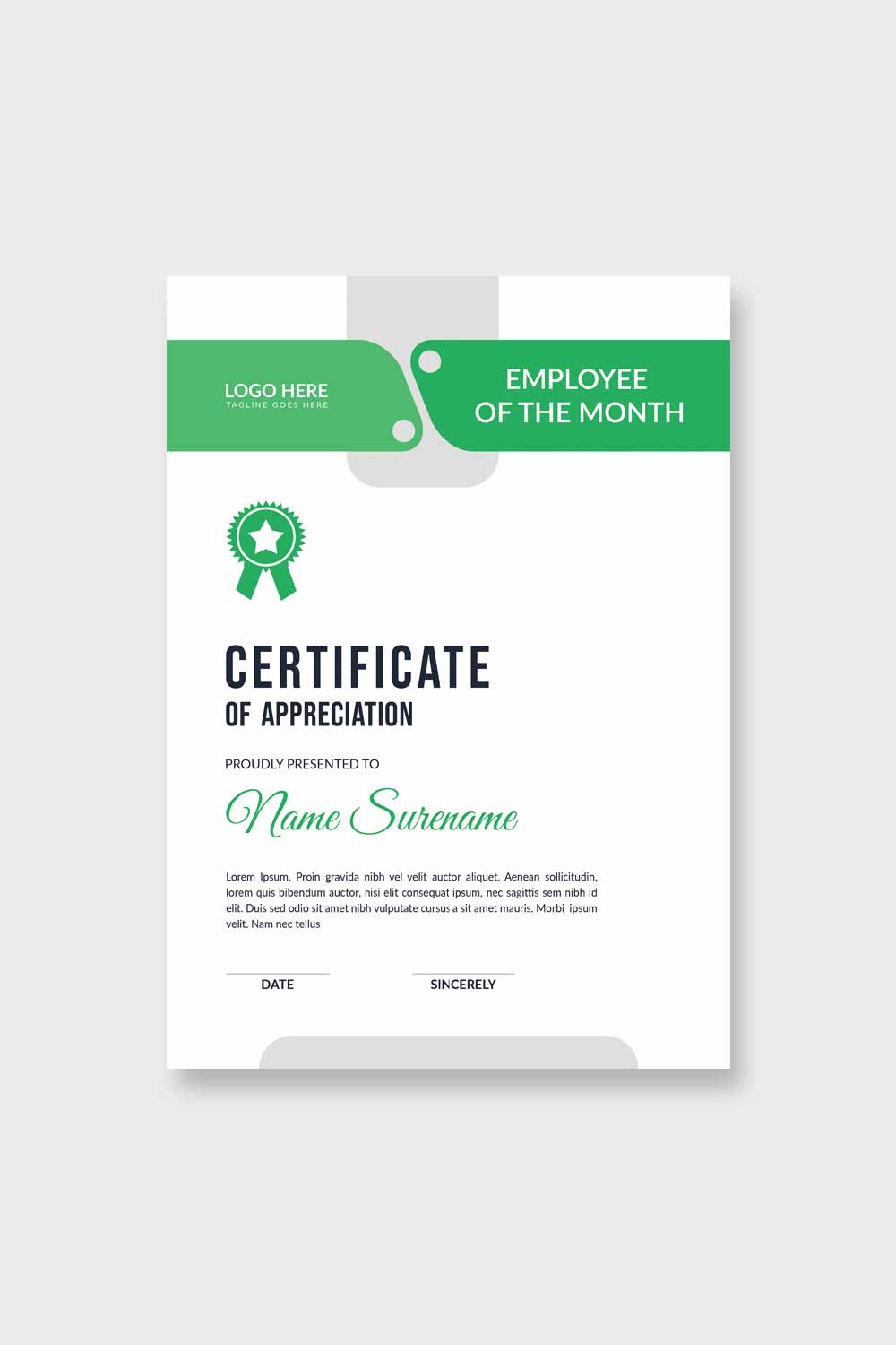 Green Certificate Layout pinterest preview image.