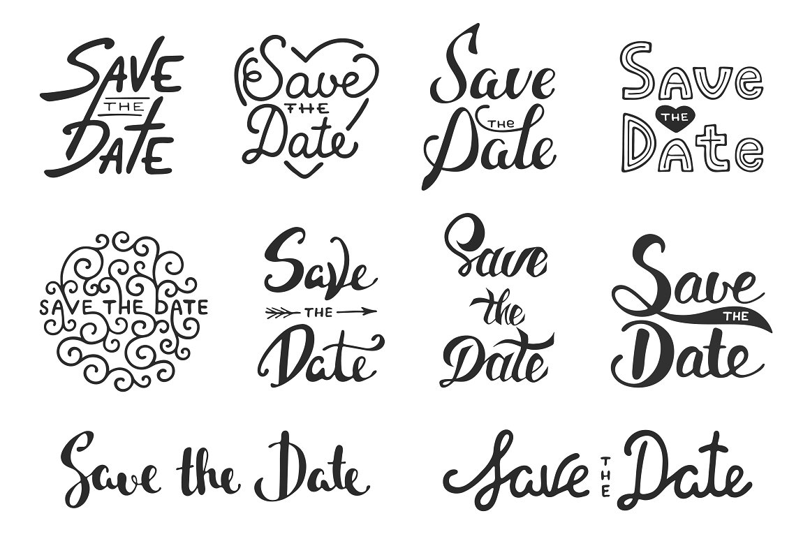 Bunch of different type of save the date lettering.
