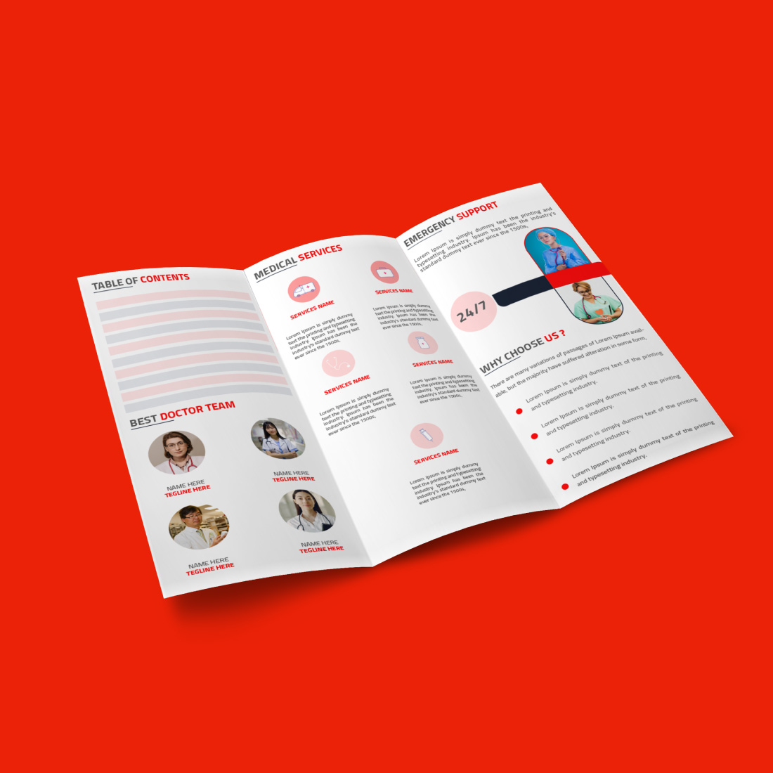 Medical Hospital Tri-fold Brochure Template preview image.