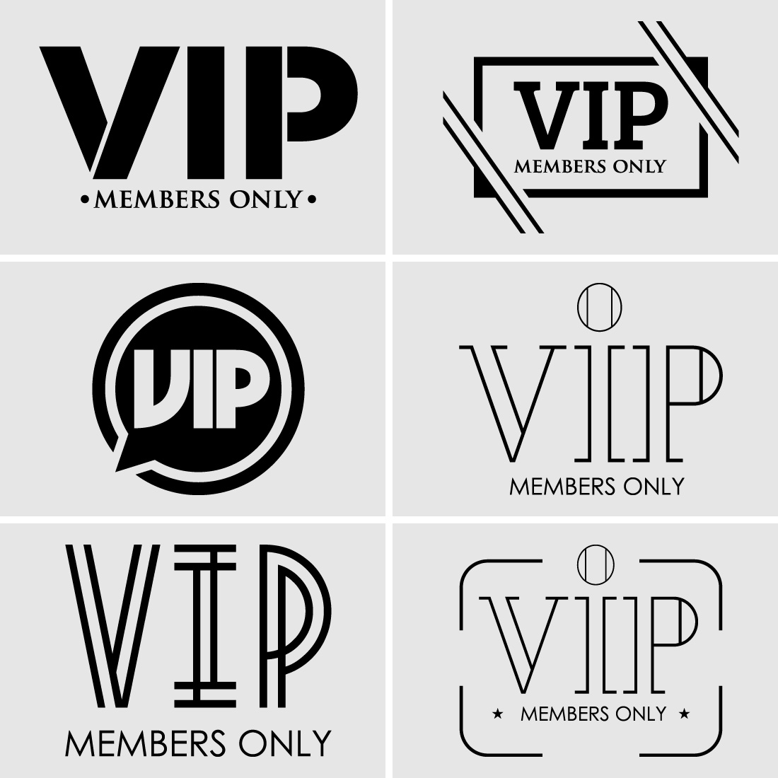 VIP members-only elegant emblem design template Golden vector illustration on black background preview image.