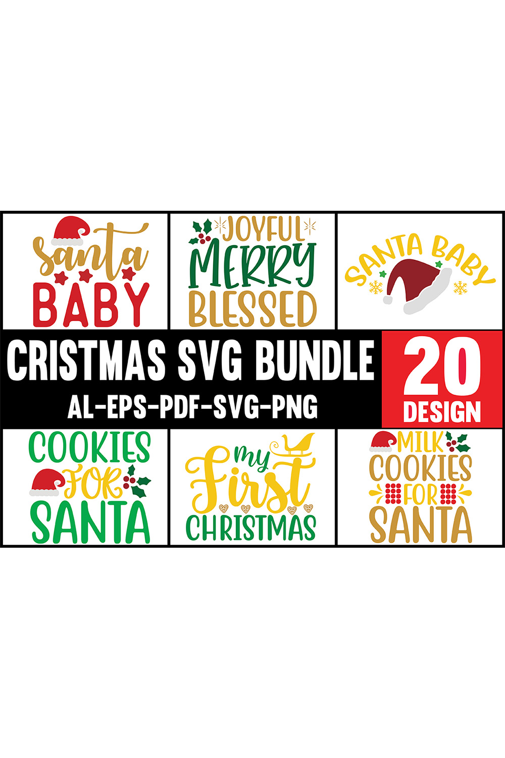 Christmas SVG Designs Bundle pinterest preview image.