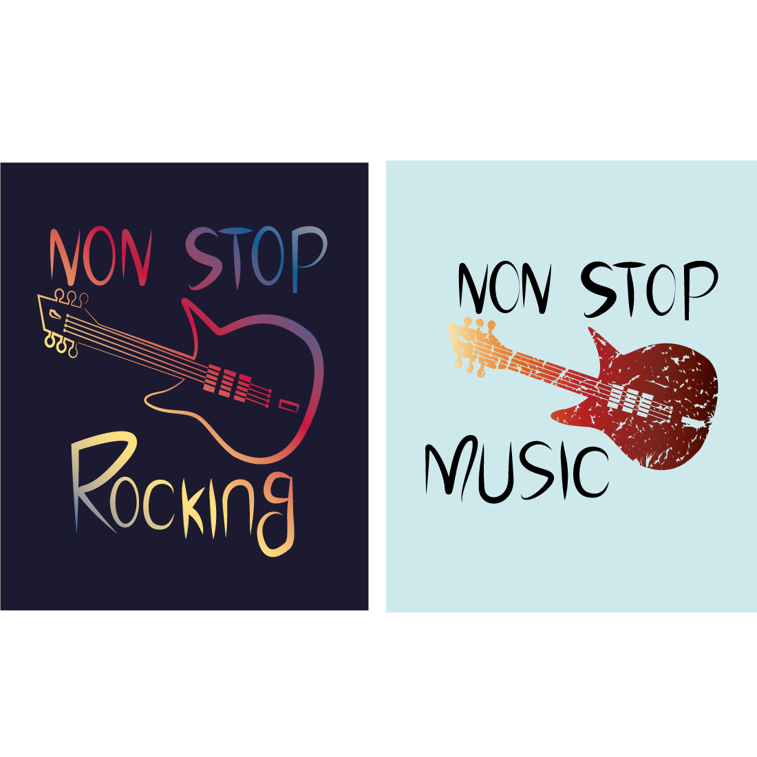 Non Stop Rocking Hand Draw Guitar Typography logotype T Shirt Design set preview image.