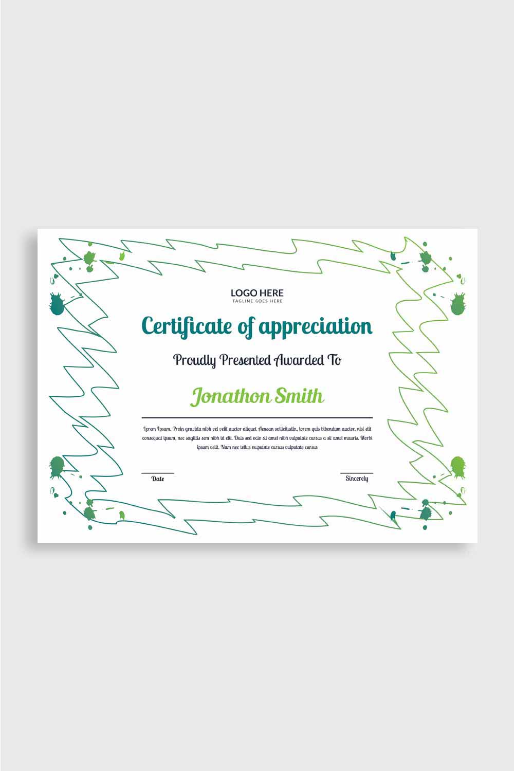 Jonathon Smith Certificate Template Design pinterest preview image.