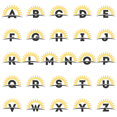 Initial A-Z monogram alphabet with the abstract sun and swoosh Sunburst logo sign symbol cover image.