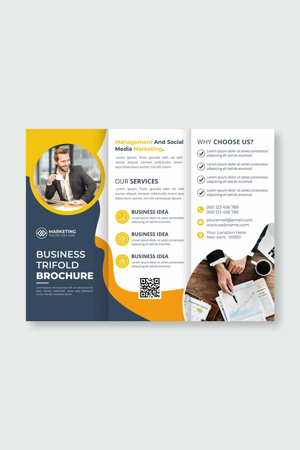 Business Tri Fold Brochure Cover Template pinterest preview image.