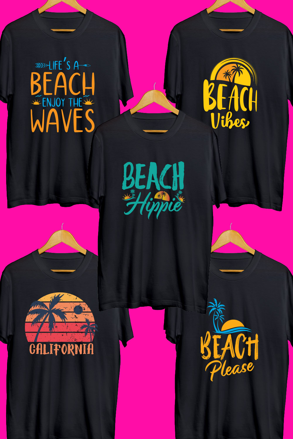 Beach Day SVG T Shirt Designs Bundle pinterest preview image.