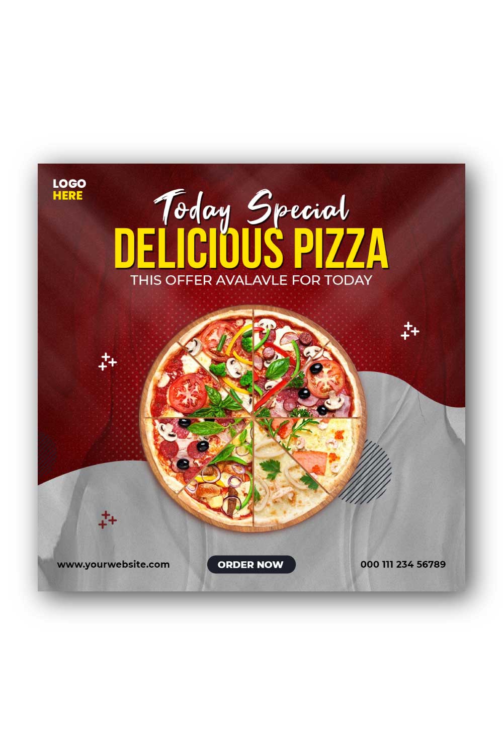 Delicious Pizza Social Media Template pinterest preview image.