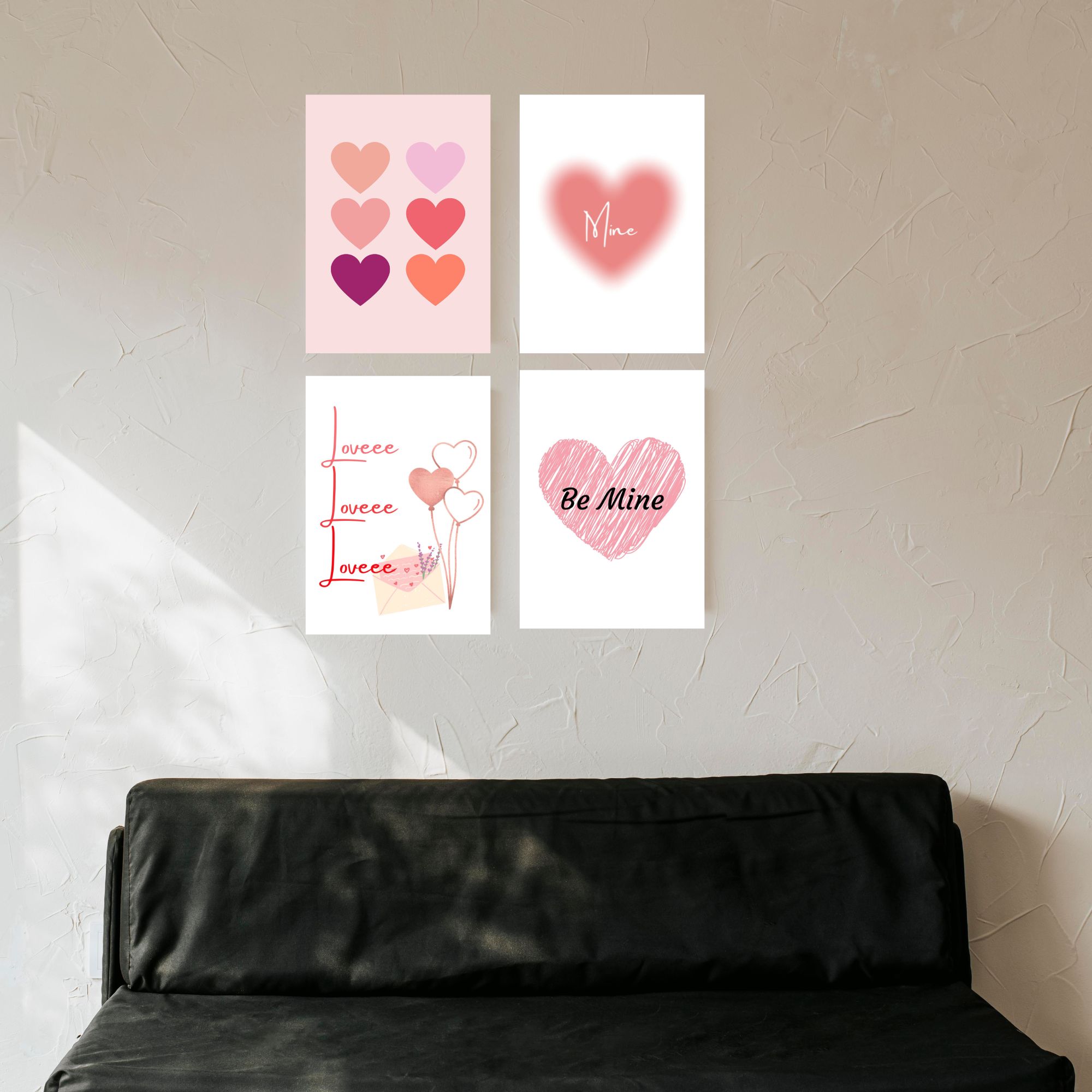 Minimalist Valentines Printable Gallery Wall Set of 4, Boho Valentine’s digital art, love heart anniversary wall art, Valentines printables preview image.