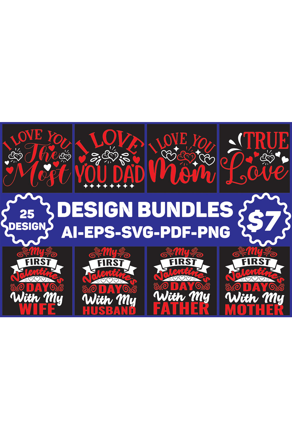 Valentine SVG Designs Bundle pinterest preview image.