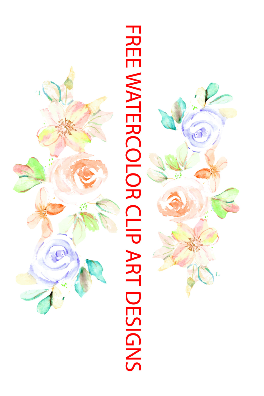 Free Cute flowers and leafs watercolour clipart set pinterest preview image.