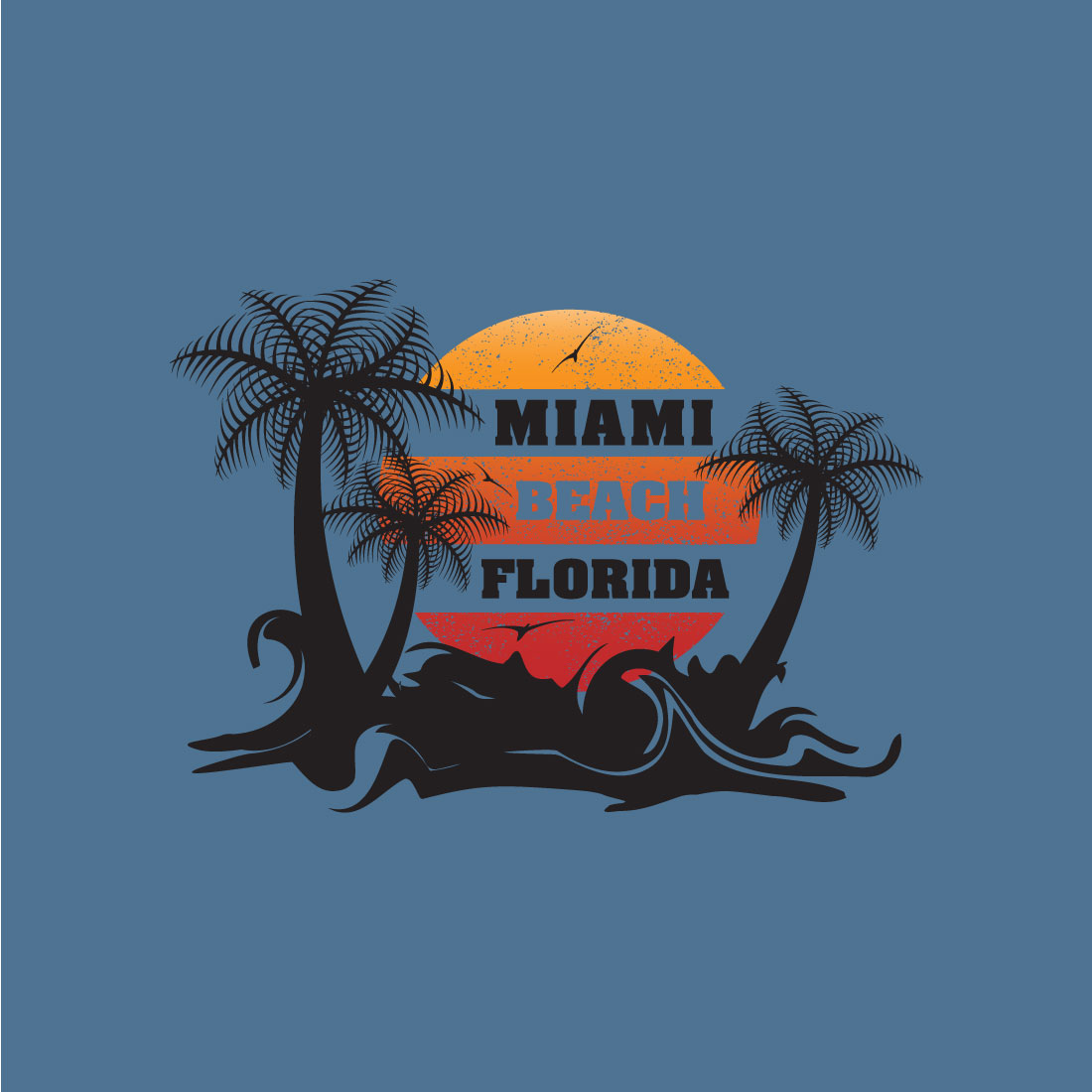 Miami Beach Florida Vector Vintage California Beach palm tree sun vector bird vintage grunge effect t- shirt Design preview image.