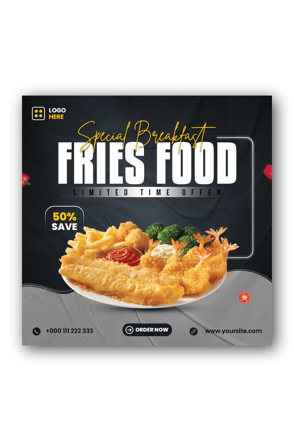 Fries Food Social Media Instagram Post Template pinterest preview image.