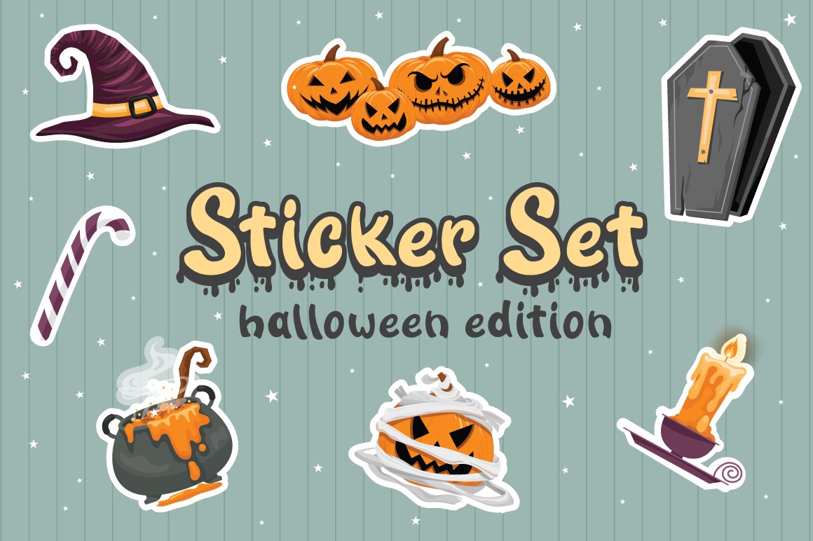 2 halloween cutting sticker set with mint blue background and sparkling 256