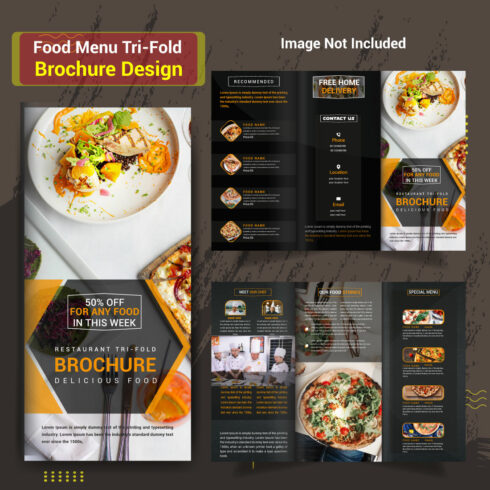 Restaurant Food Tri Fold Brochure Template Design cover image.