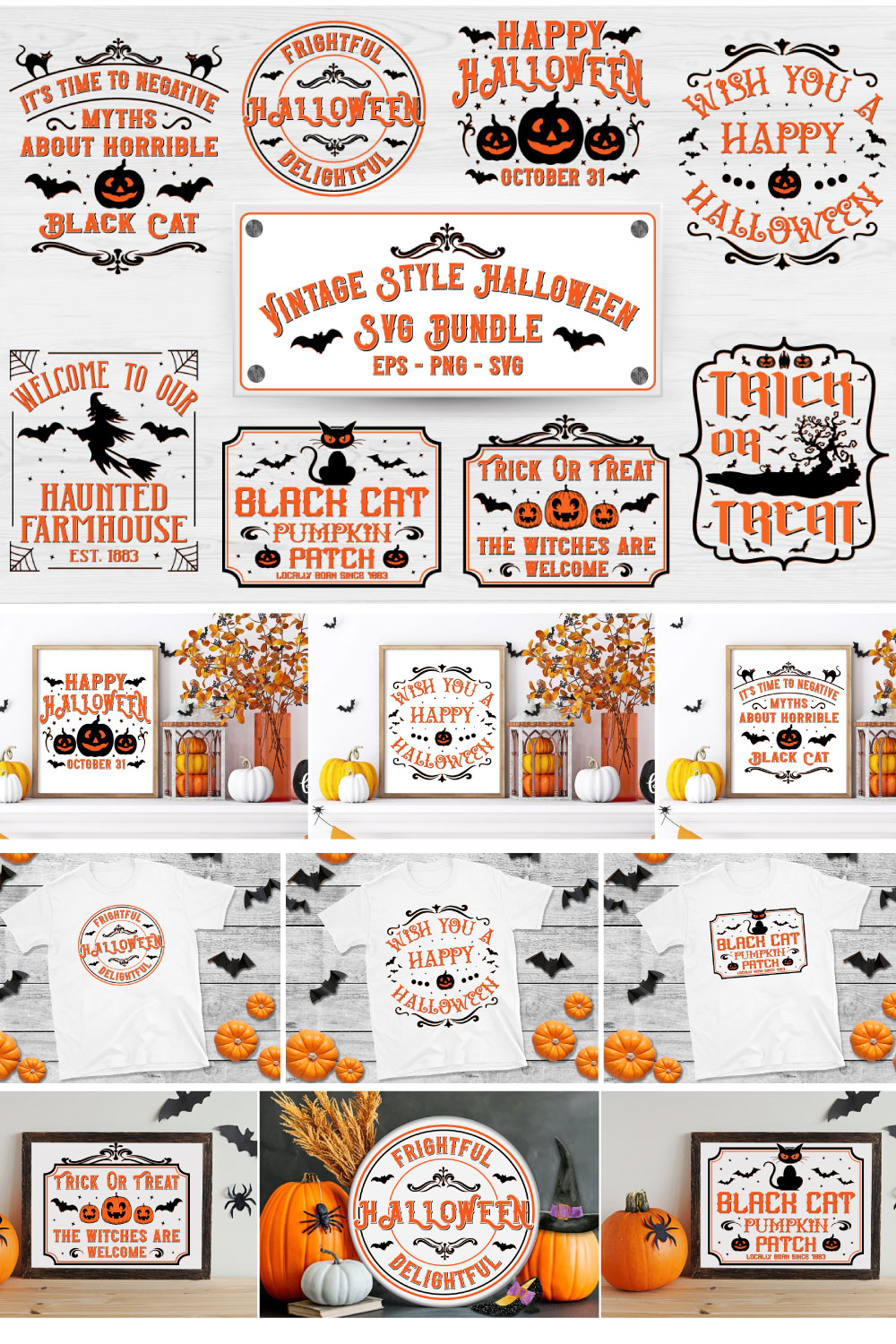 Vintage Style Halloween Svg Bundle 10 Designs pinterest preview image.