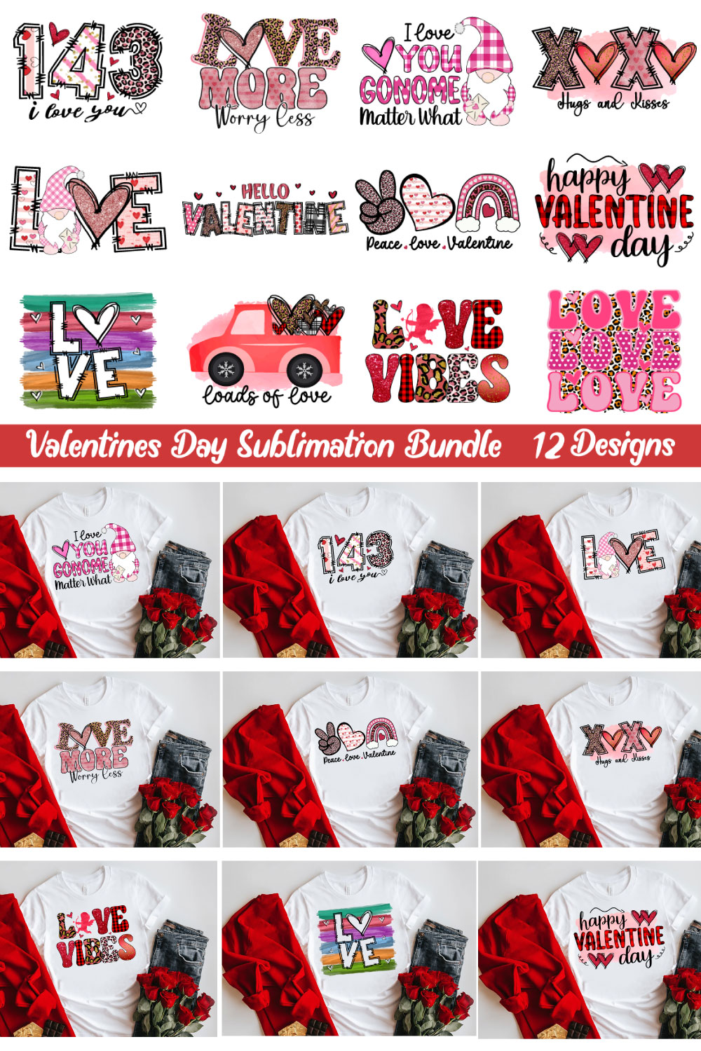 Valentines Day Sublimation Bundle pinterest preview image.