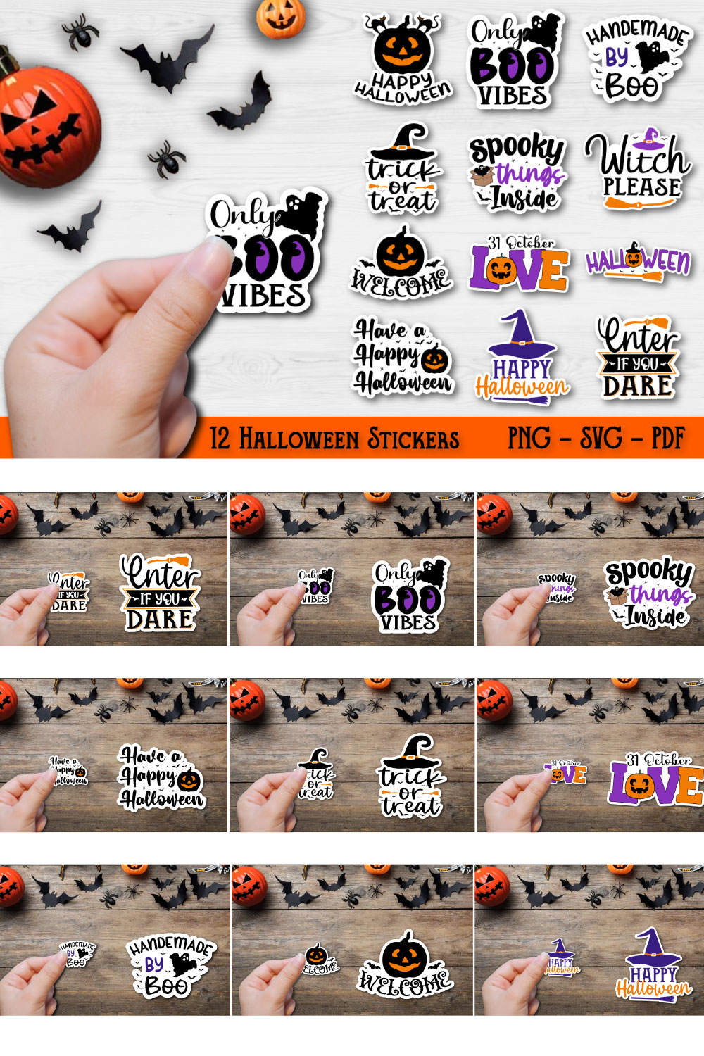 Halloween Sticker Bundle 12 Stickers pinterest preview image.