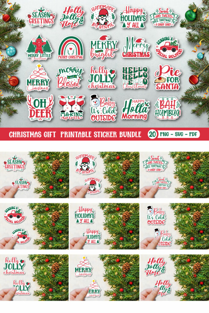 Christmas Printable Stickers Bundle 20 Designs - MasterBundles