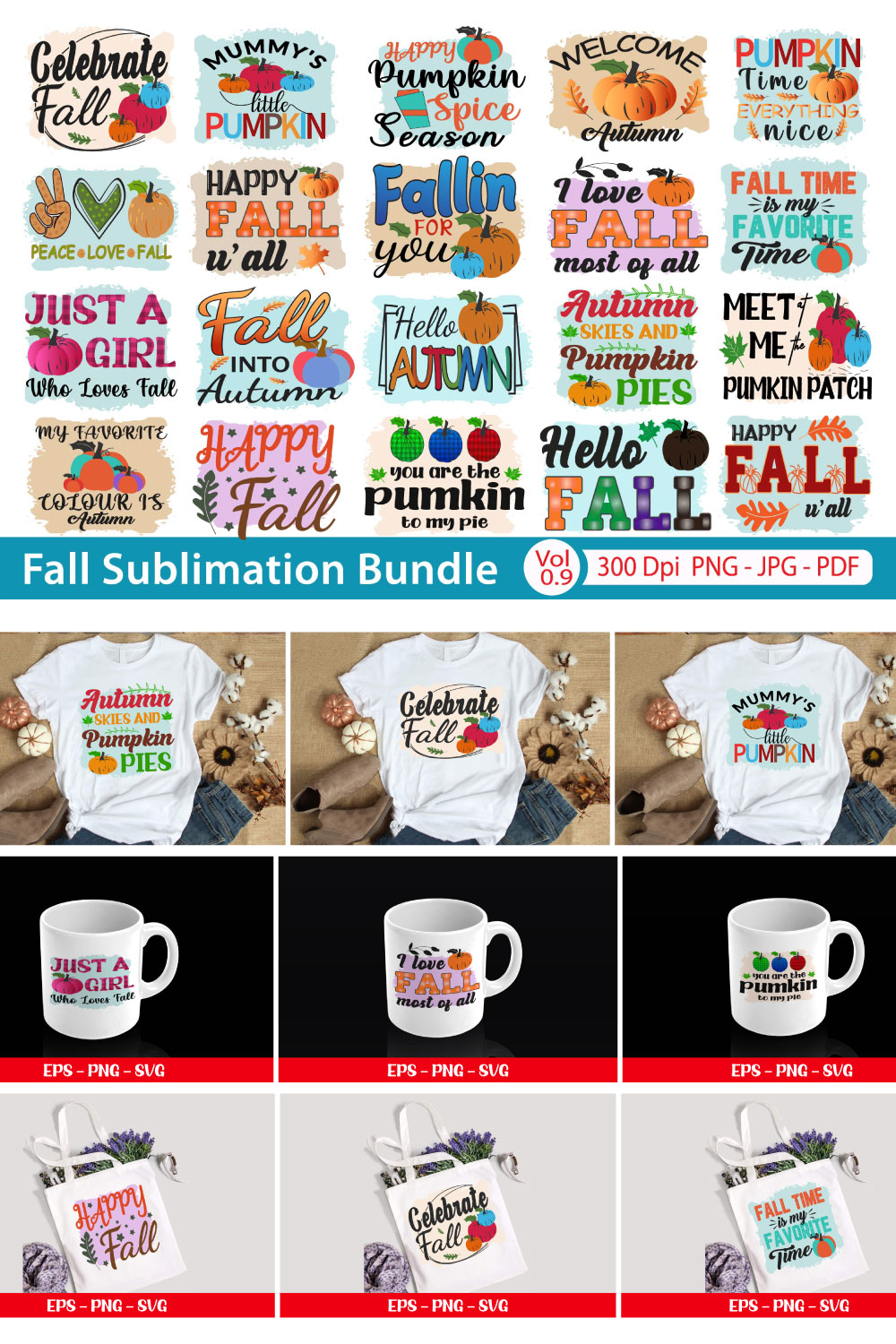 Fall Sublimation Bundle Vol9 pinterest preview image.