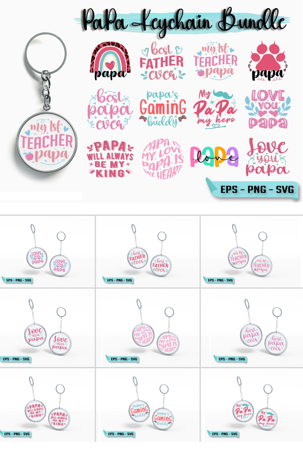 Papa Keychain Bundle/Fathers Day Design pinterest preview image.