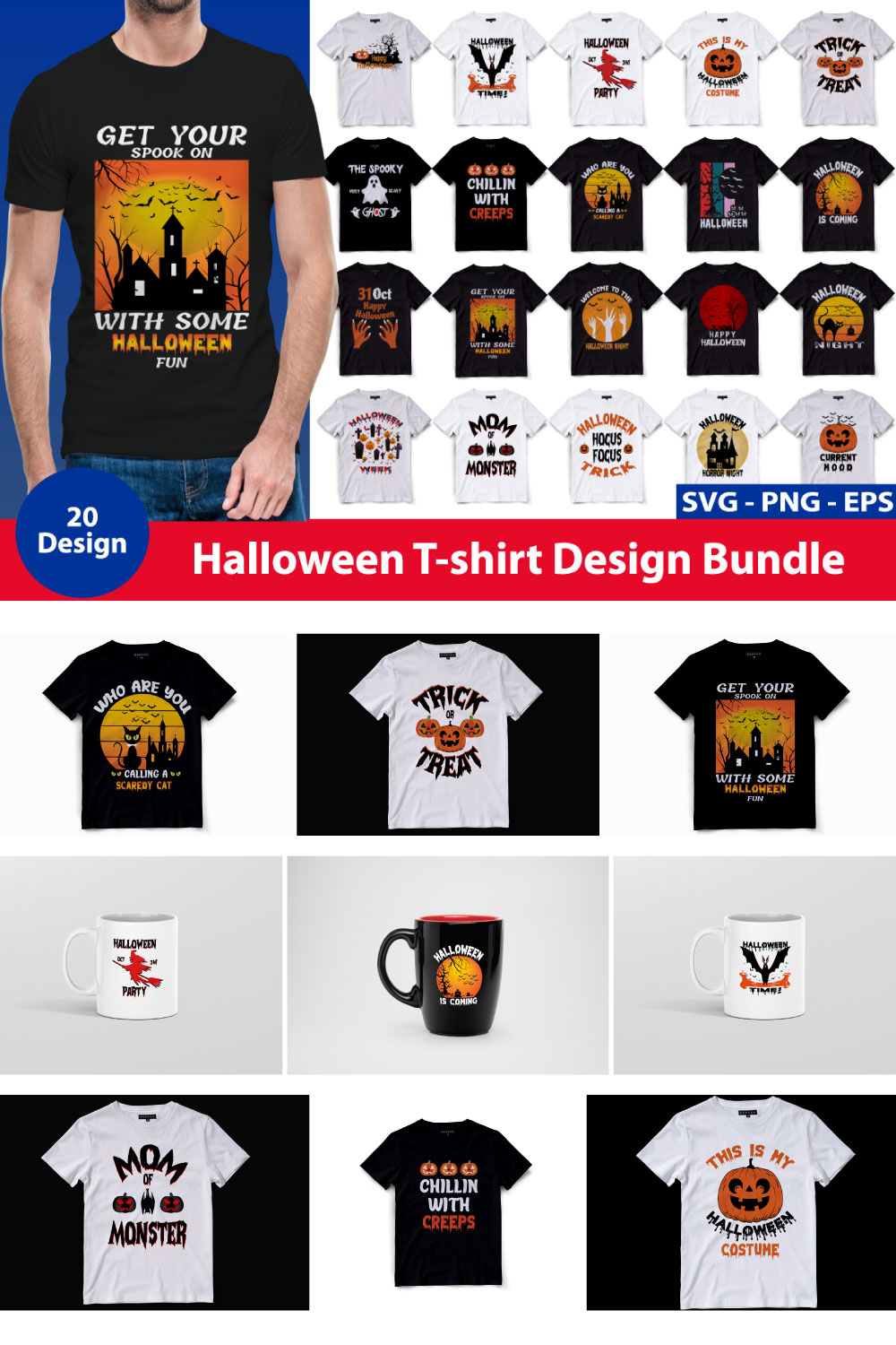 Halloween T-shirt Design Bundle 20 Desiogn pinterest preview image.