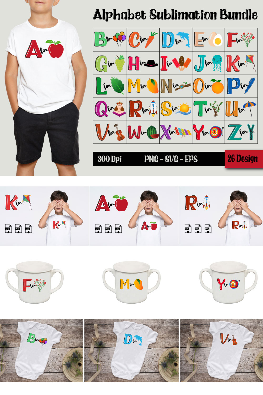 Alphabet Sublimation Bundle/ Alphabet T-shirt Design Bundle pinterest preview image.