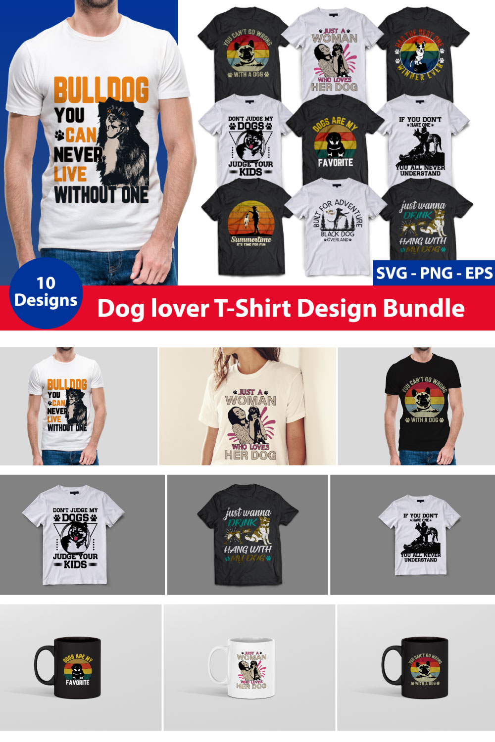 Dog Lover T-shirt Design Bundle 10 Design pinterest preview image.