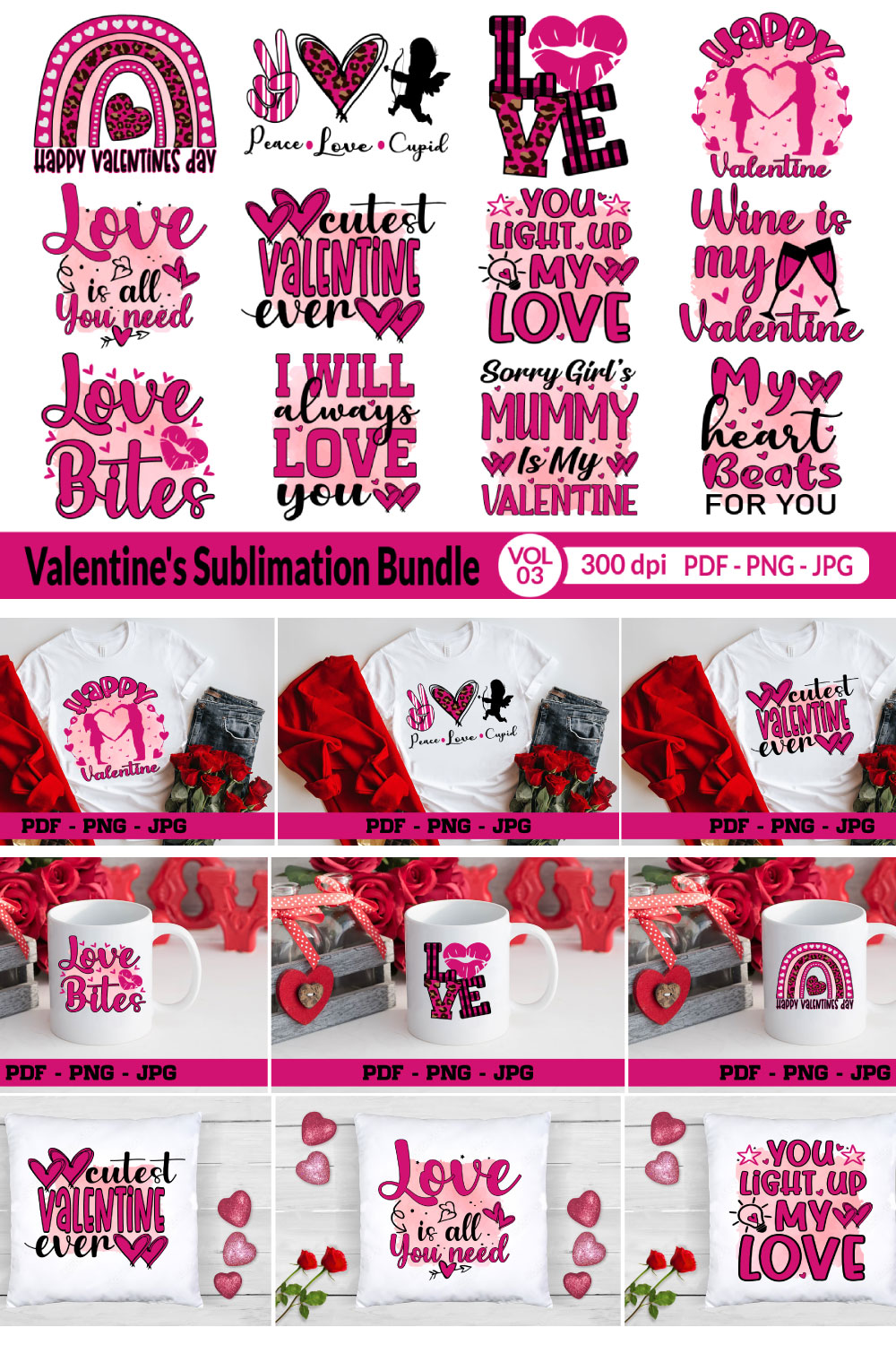 Valentine\'s Sublimation Bundle Vol3 pinterest preview image.