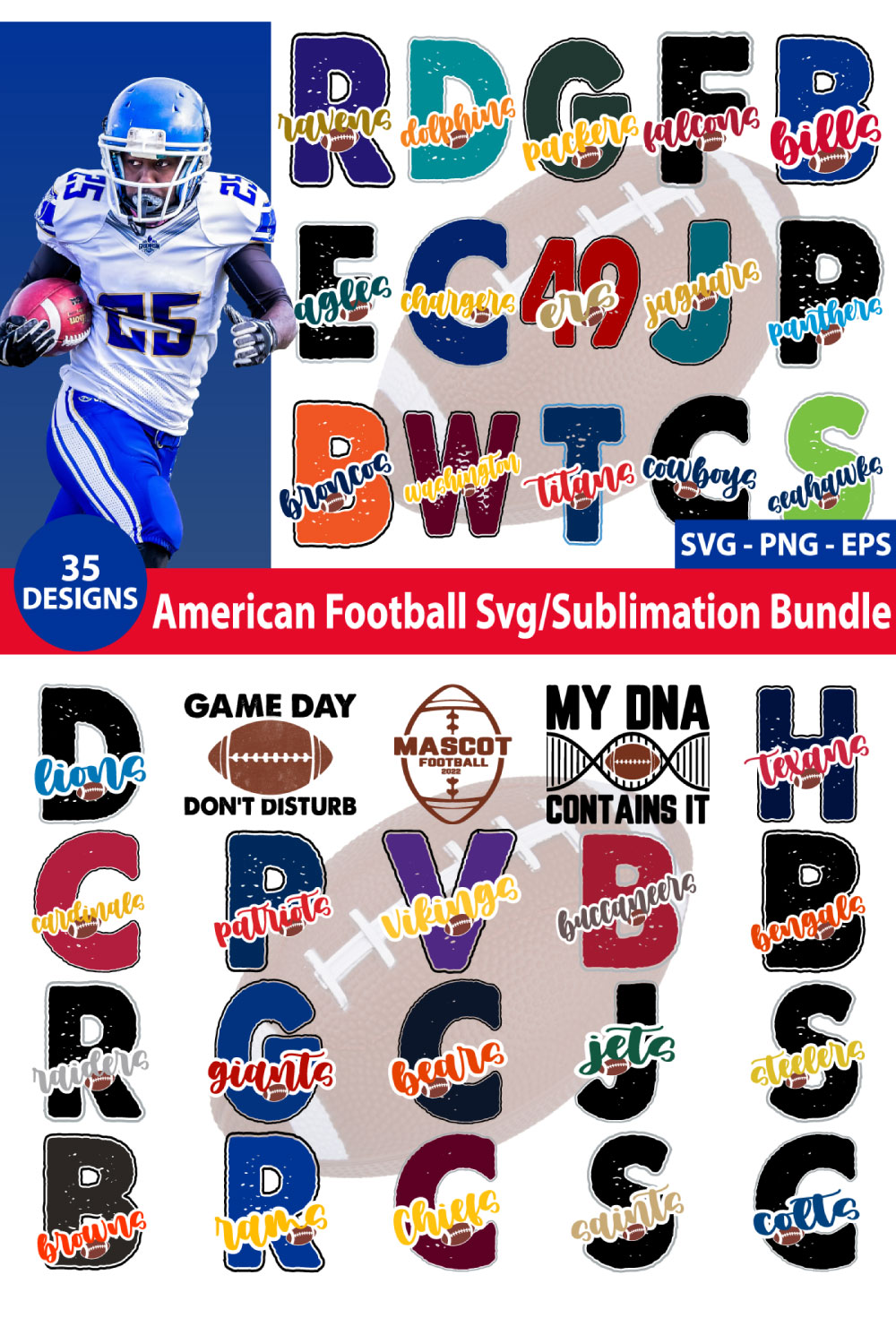 American Football Sublimation Bundle / NFL T-Shirt Design pinterest preview image.