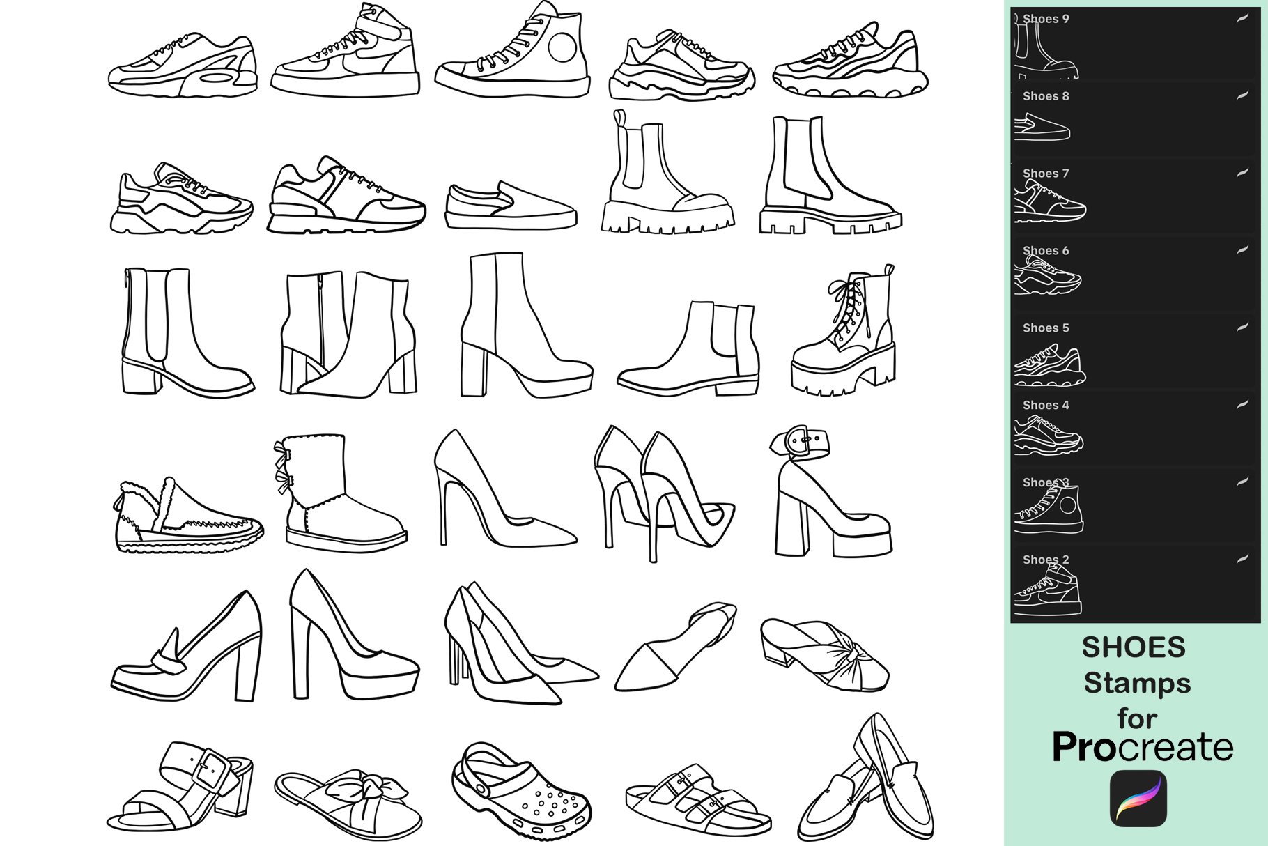30 Shoes Stamps for Procreatepreview image.