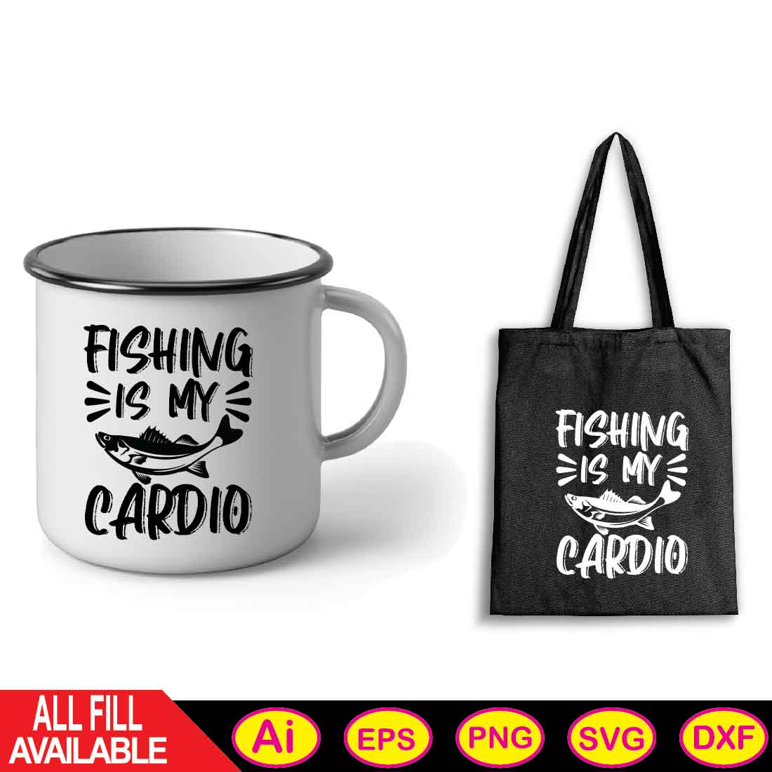 Fishing Is My Cardio t-shirt design preview image.