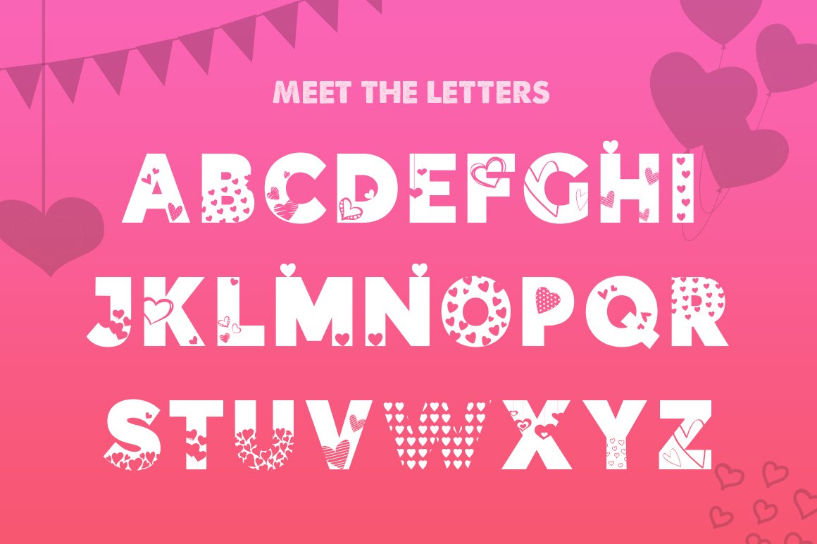 Hearts Silhouette Font preview image.